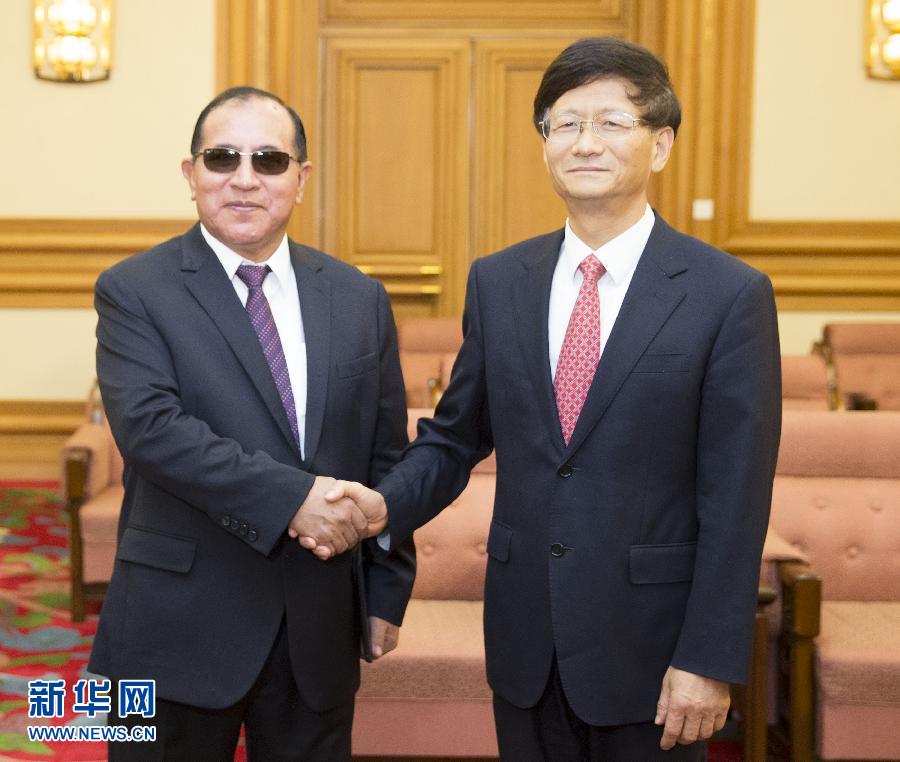 9月5日，中共中央政治局委員、中央政法委書記孟建柱在北京會見秘魯最高法院院長維克托·盧卡斯·蒂科納。 新華社記者 黃敬文 攝 